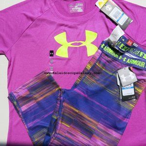 Under Armour Girls XL Capri Leggings w/ T-Shirt Pink Purple NEW
